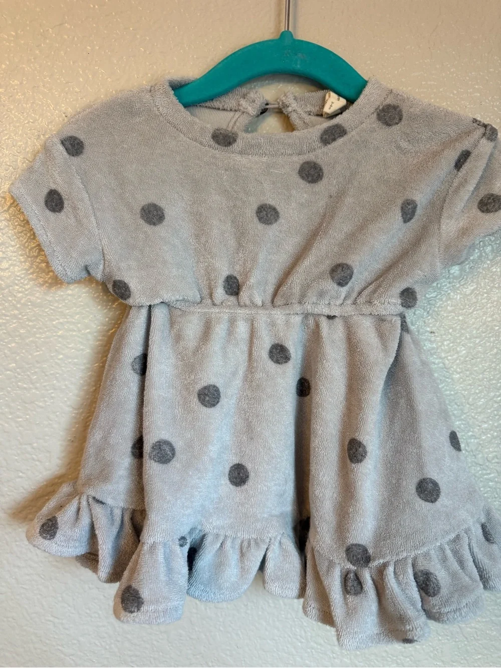 Quincy Mae Beige Dress & Bloomer Set with Gray Polka Dots